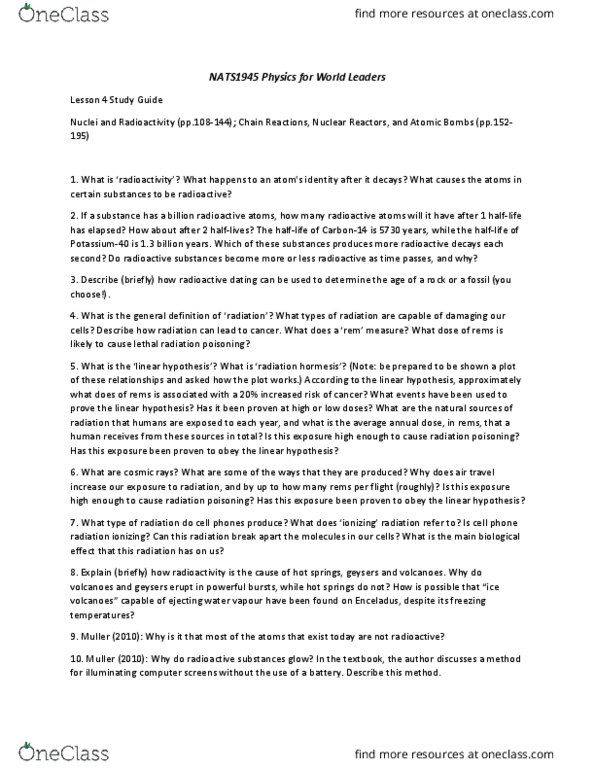 NATS 1945 Lecture Notes - Lecture 4: Radiometric Dating, Gas Centrifuge, Radiation Hormesis thumbnail