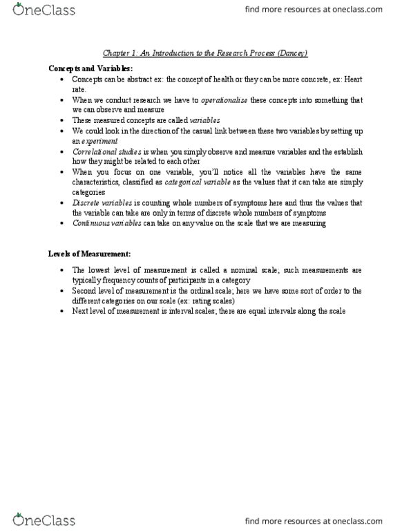 HLST 2300 Chapter Notes - Chapter 1: Heart Rate, Level Of Measurement thumbnail