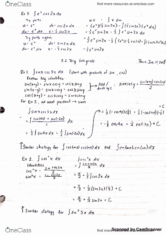 Calculus 1301A/B Lecture 4: 7.2 Trigonometric Integrals thumbnail