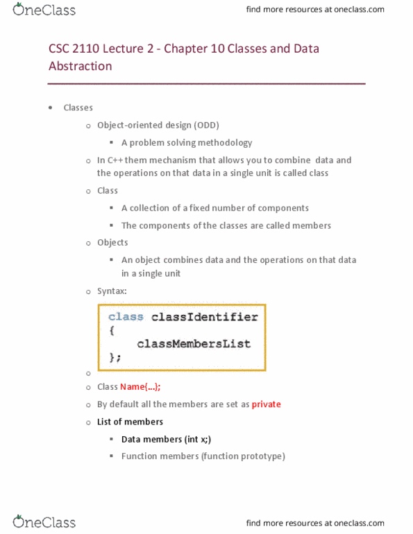 CSC 2110 Lecture Notes - Lecture 2: In C, Class Variable, Function Prototype thumbnail