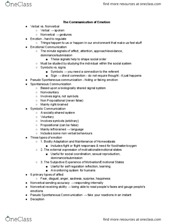 COMM 1000 Lecture Notes - Lecture 7: Eye Contact, Homeostasis thumbnail