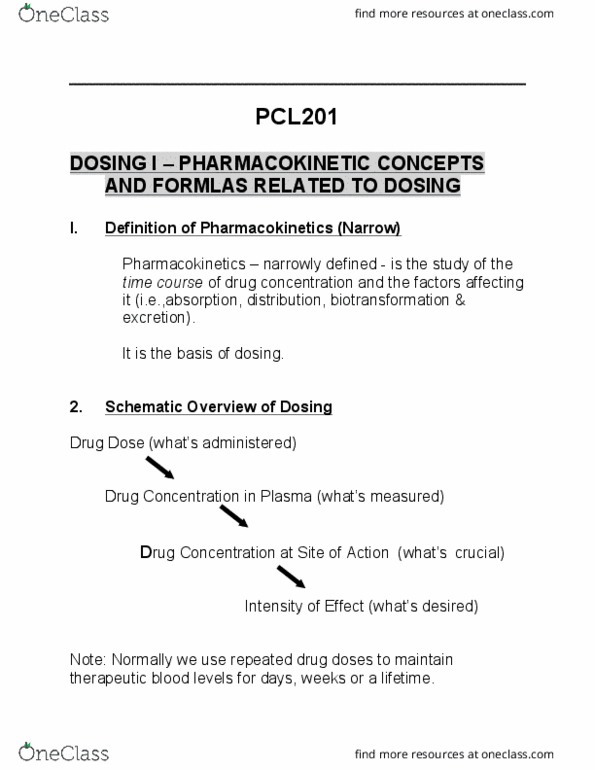 PCL201H1 Lecture Notes - Lecture 13: Therapeutic Index, Loading Dose, Pharmacokinetics thumbnail