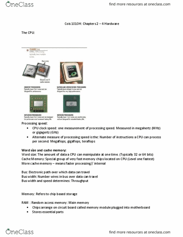 COIS 1010H Lecture Notes - Lecture 1: Flash Memory, Storage Area Network, Floating-Point Unit thumbnail