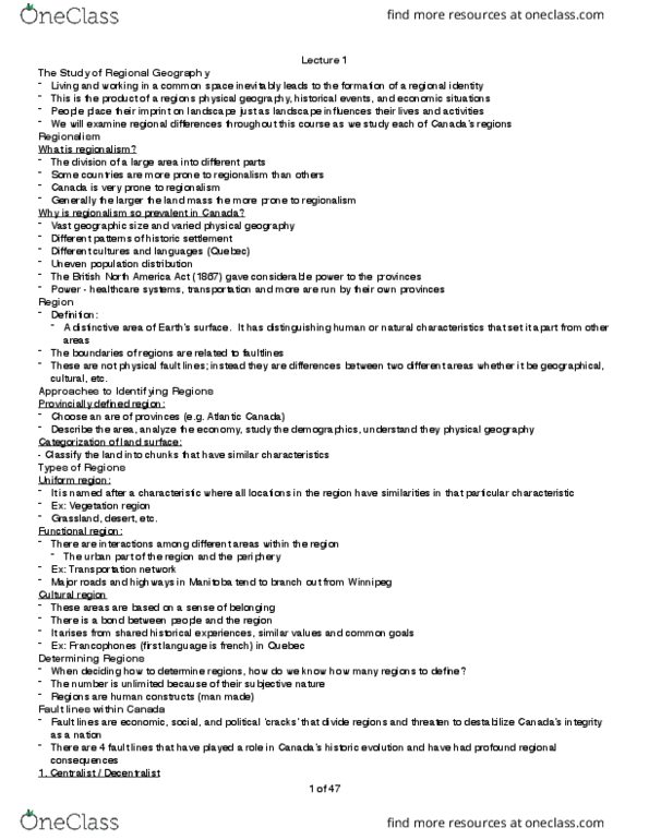 Geography 2010A/B Final Geo Exam OneClass