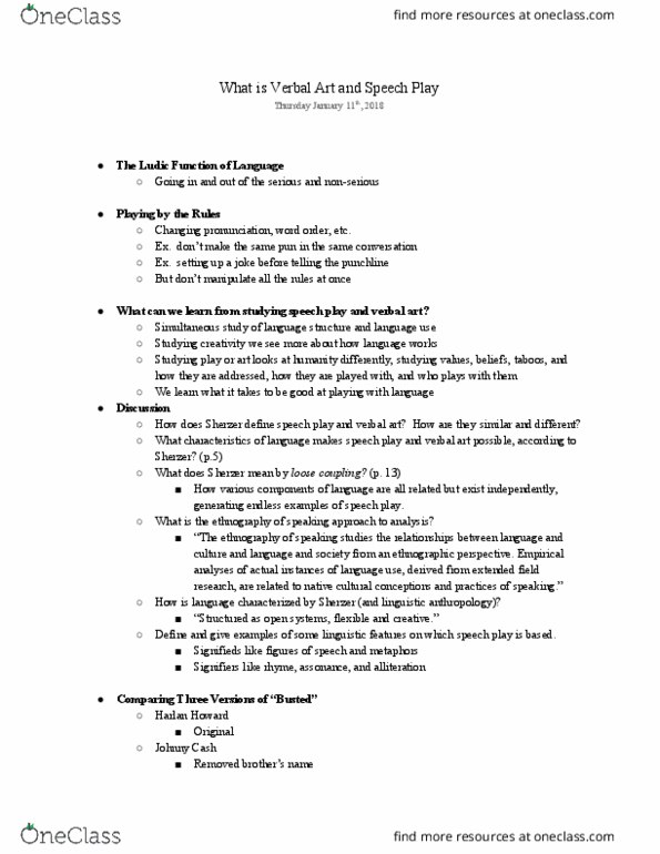 Anthropology 2250F/G Lecture Notes - Lecture 2: Grammar, Linguistic Anthropology, Ethnography thumbnail