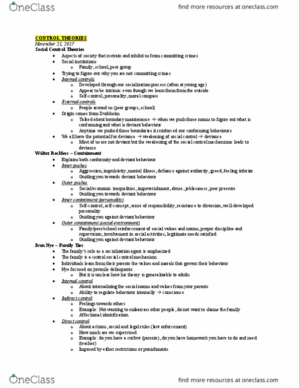 SOC 2700 Lecture Notes - Lecture 7: Impulsivity, Peer Pressure, Travis Hirschi thumbnail