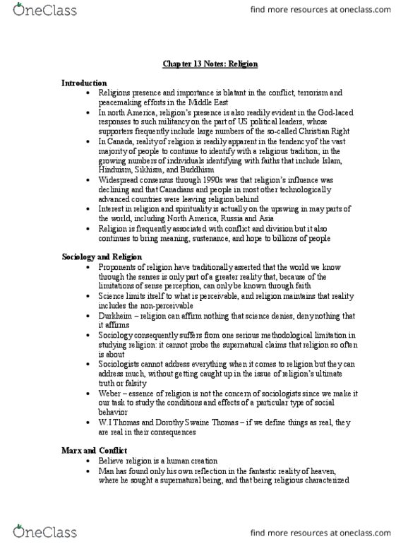 Sociology 1020 Chapter Notes - Chapter Chapter 13: Rodney Stark, Christian Right, Socalled thumbnail