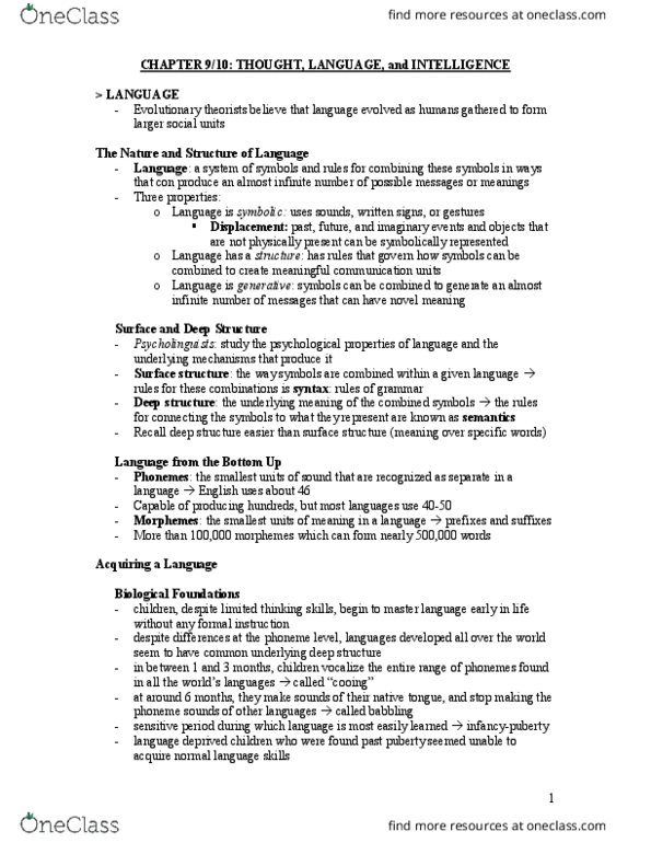 Psychology 1000 Chapter Notes - Chapter Chapters 9 and 10: Linguistic Relativity, Psychological Testing, Rote Learning thumbnail