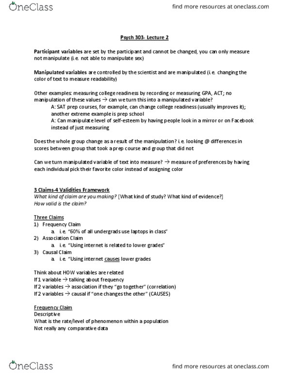 PSYCH 303 Lecture Notes - Lecture 2: Operational Definition, Operationalization, Psych thumbnail