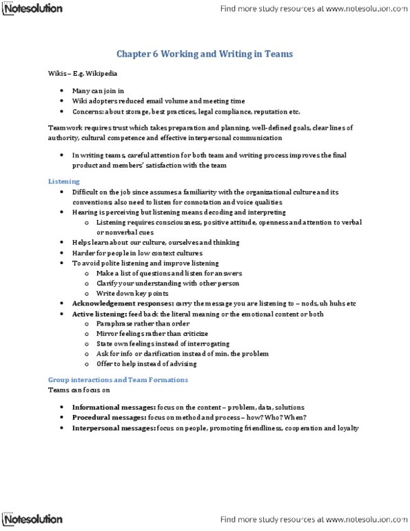Business Administration - Accounting & Financial Planning EAC349 Chapter Notes - Chapter 6: Web Conferencing, Conflict Resolution, Interpersonal Communication thumbnail