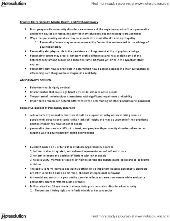 PSYC 2740 Lecture Notes - Psychopathy Checklist, Psychoticism, Trait Theory thumbnail