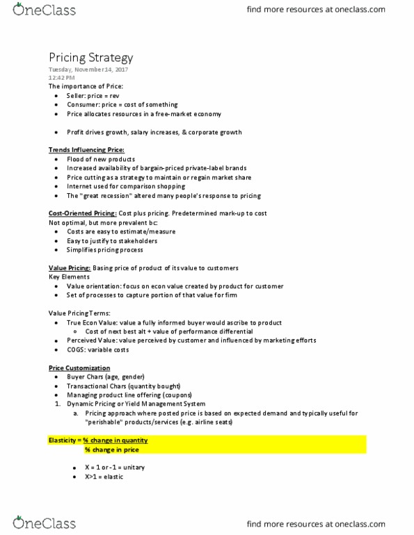 MKT 337 Lecture Notes - Lecture 15: Fixed Cost, Value-Based Pricing thumbnail