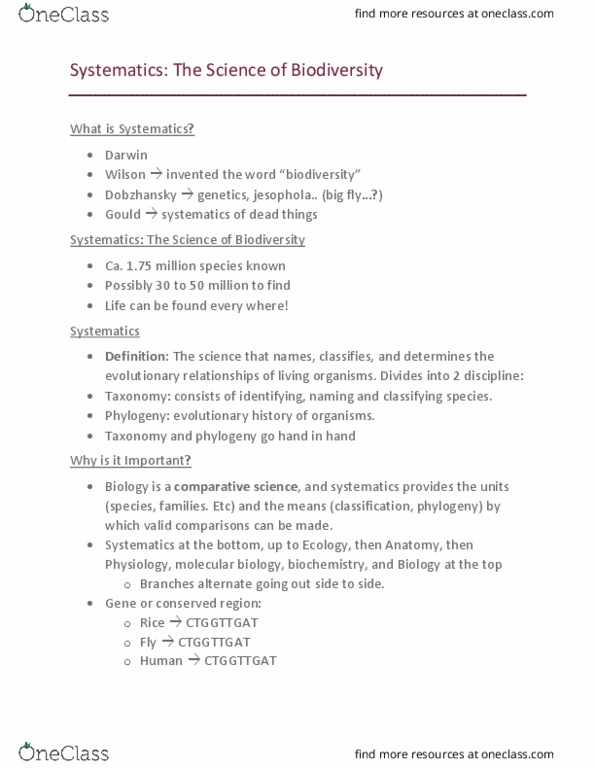 BIO 2137 Lecture Notes - Lecture 2: Paraphyly, Theodosius Dobzhansky, Overfishing thumbnail