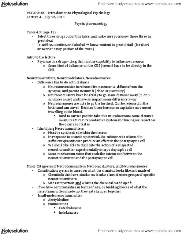 PSY290H5 Lecture Notes - Lecture 4: Botulism, Pituitary Gland, Basal Forebrain thumbnail