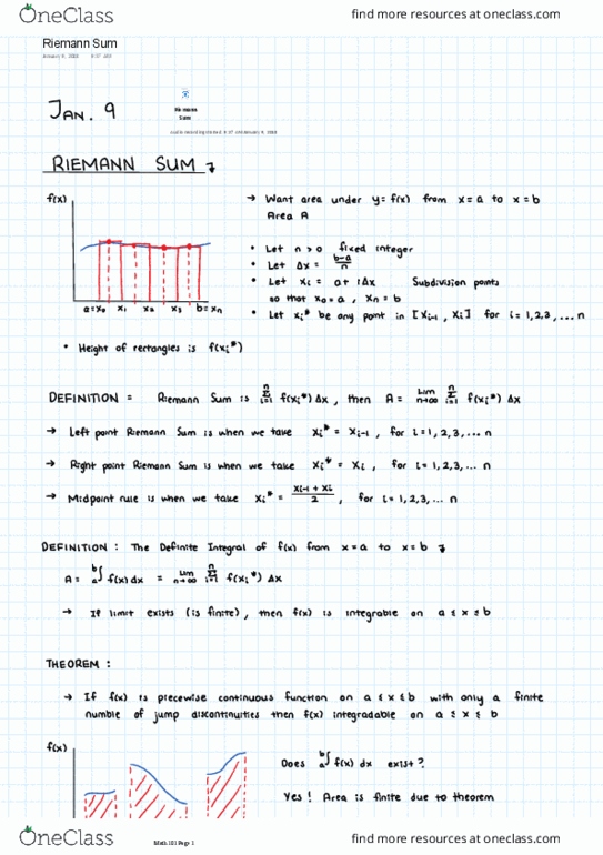 MATH 101 Lecture 2: Riemann Sums thumbnail