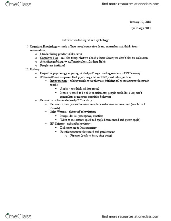PSYC 3012 Lecture Notes - Lecture 1: B. F. Skinner, Cognitive Bias, Behaviorism thumbnail