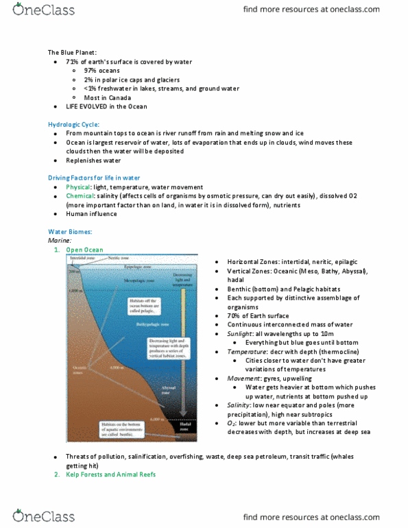 BIOL 2060 Lecture Notes - Lecture 3: Overfishing, Thermocline, Neritic Zone thumbnail