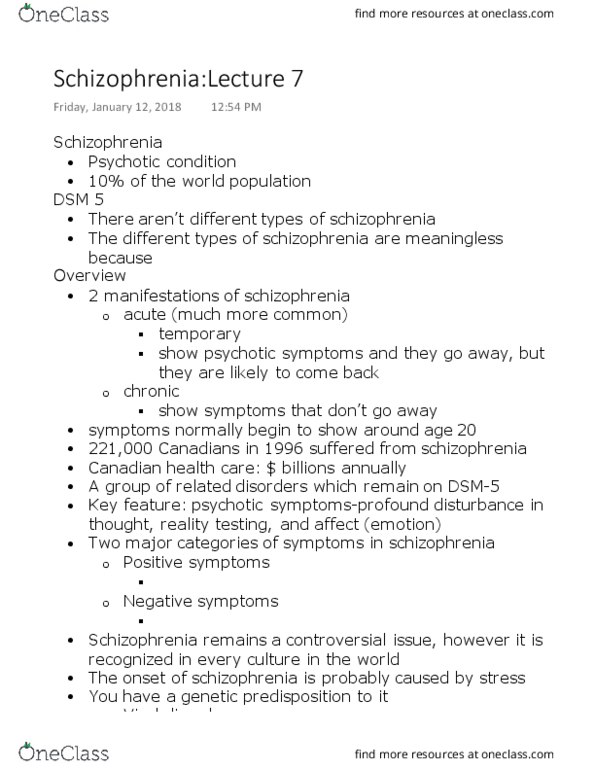 PSY340H5 Lecture Notes - Lecture 7: Major Trauma, Etiology, Antipsychotic thumbnail