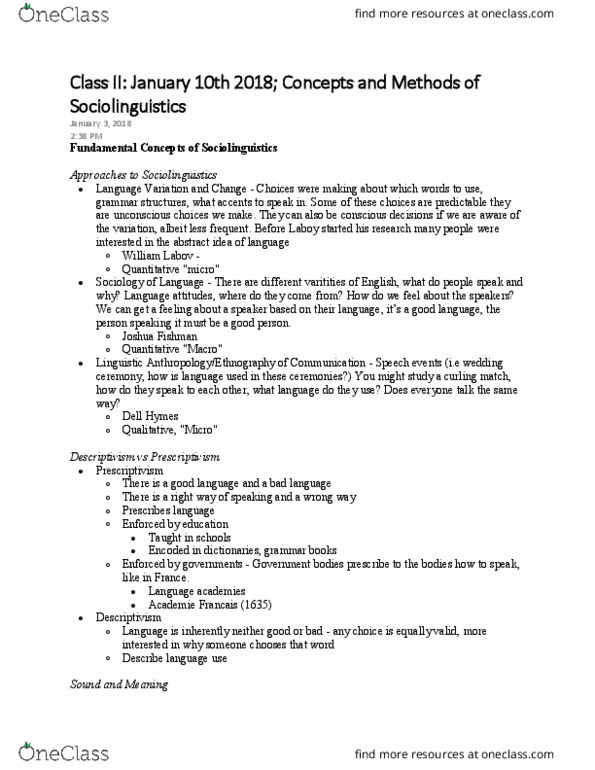 LING 202 Lecture Notes - Lecture 2: Linguistic Description, Max Weinreich, Dialectology thumbnail