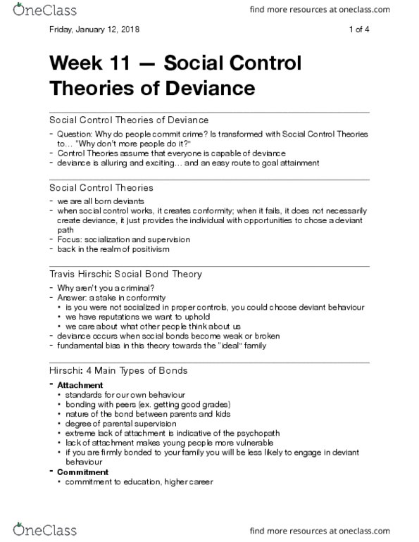 Sociology 2259 Lecture Notes - Lecture 11: Internal Control, Travis Hirschi, Psychopathy thumbnail