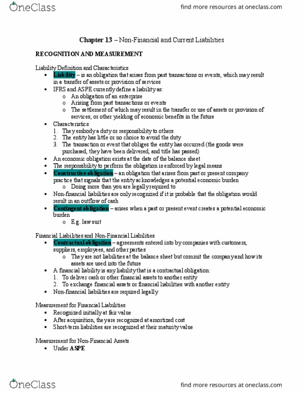 Management and Organizational Studies 3361A/B Chapter Notes - Chapter 13: Financial Statement, Book Value, Contract thumbnail