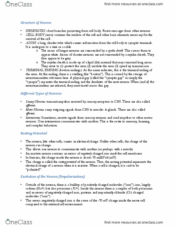 PSY 1101 Lecture Notes - Lecture 3: Nerve Agent, Morphine, Latrodectus thumbnail