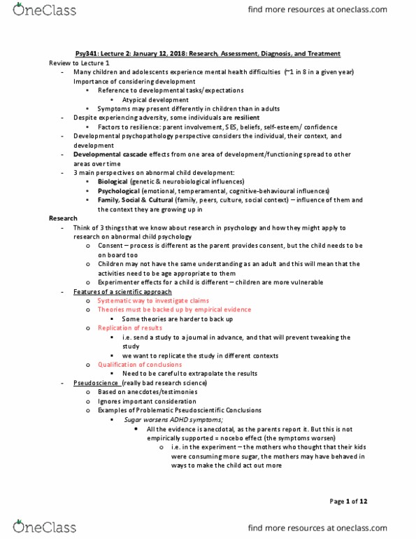 PSY341H5 Lecture Notes - Lecture 2: Substance Dependence, Electroconvulsive Therapy, Play Therapy thumbnail