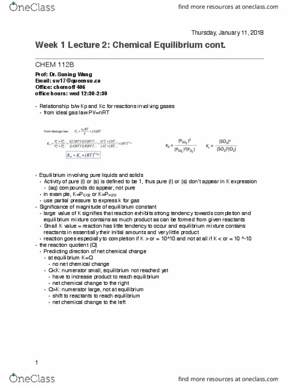 CHEM 112 Lecture Notes - Lecture 2: Inert Gas, Partial Pressure, Ideal Gas Law thumbnail