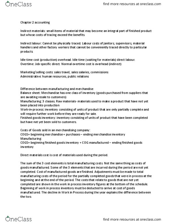ACCT 2230 Lecture Notes - Lecture 2: Marginal Cost, Fixed Cost, Balance Sheet thumbnail