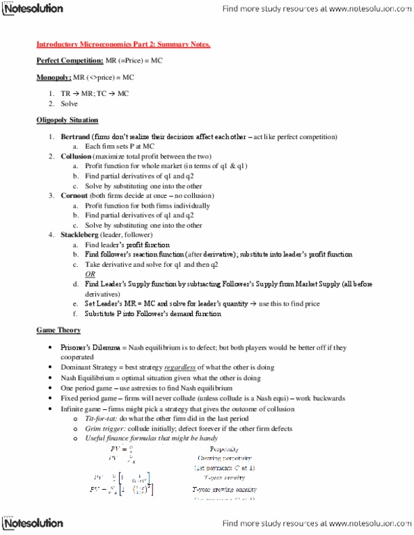 MGMT 211 Lecture Notes - Nash Equilibrium, Best Response, Perfect Competition thumbnail