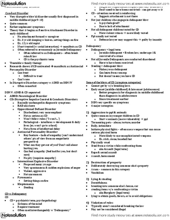 PSY341H1 Lecture Notes - Lecture 7: Juvenile Delinquency, Intermittent Explosive Disorder, Antisocial Personality Disorder thumbnail