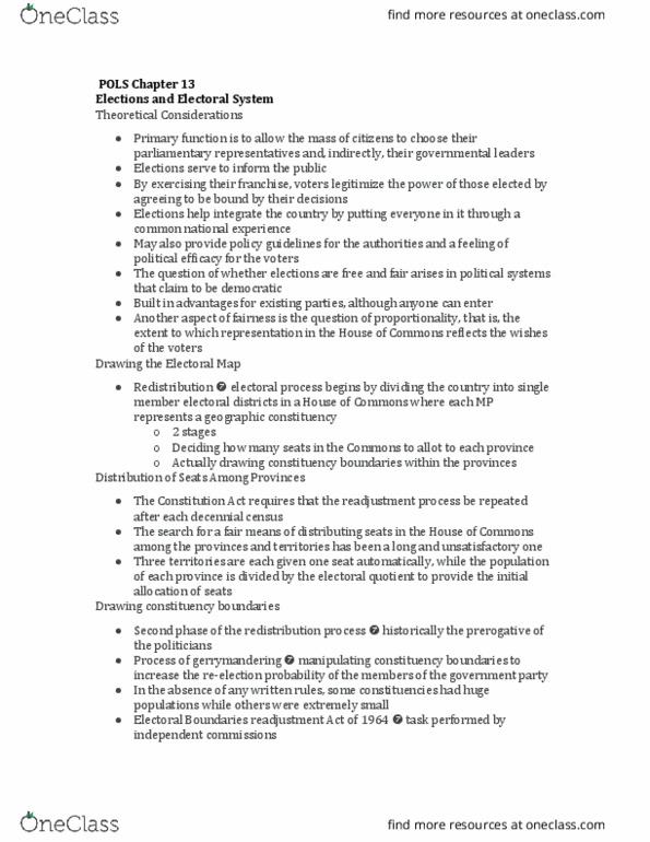 POLS 1400 Chapter Notes - Chapter 13: Ed Broadbent, Federal Accountability Act, Proportional Representation thumbnail