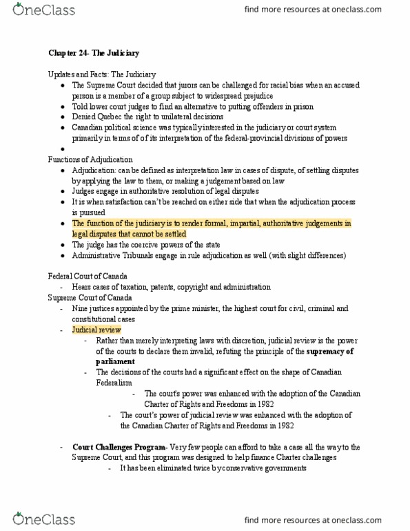 POLS 1400 Chapter Notes - Chapter 24: Reference Question, Judicial Independence, Provincial And Territorial Courts In Canada thumbnail