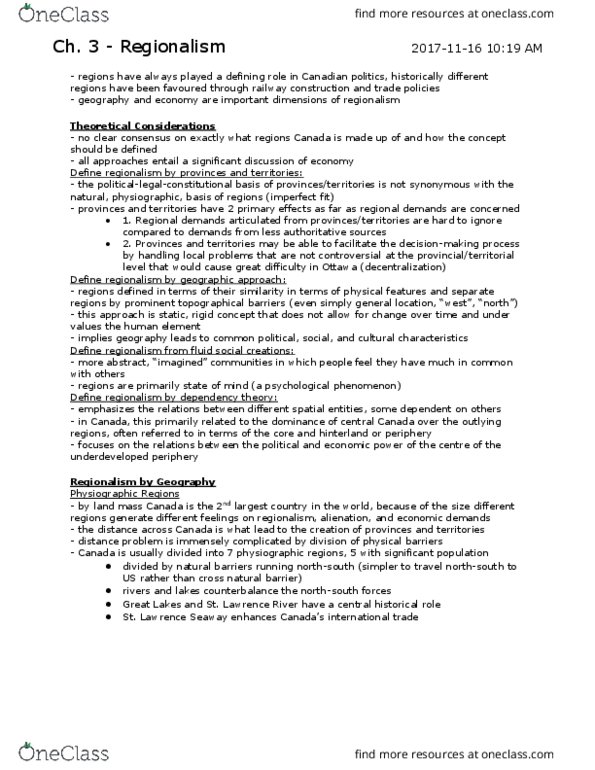 POLS 1400 Chapter Notes - Chapter 3: Central Canada, Context-Dependent Memory, Tc Pipelines thumbnail