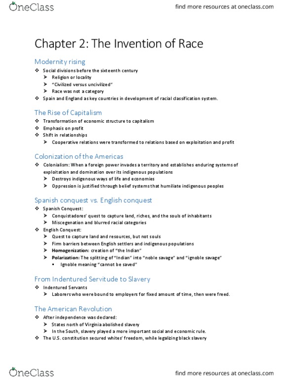 SOC 205 Lecture Notes - Lecture 4: Atlantic Slave Trade, Literacy Test, Miscegenation thumbnail