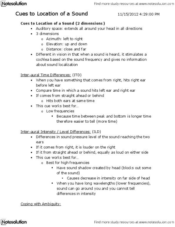 PSYC 2390 Chapter Notes -Sound Pressure, Monaural, Sound Localization thumbnail