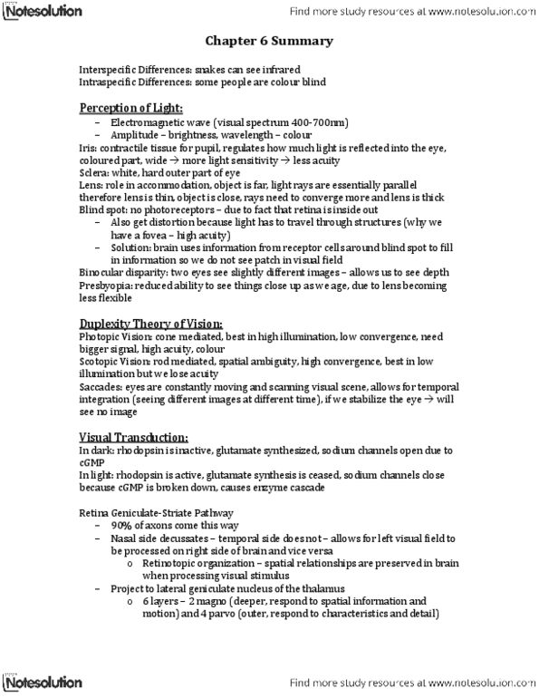 PSYC 2410 Chapter Notes - Chapter 6: Lateral Geniculate Nucleus, Binocular Disparity, Mach Bands thumbnail