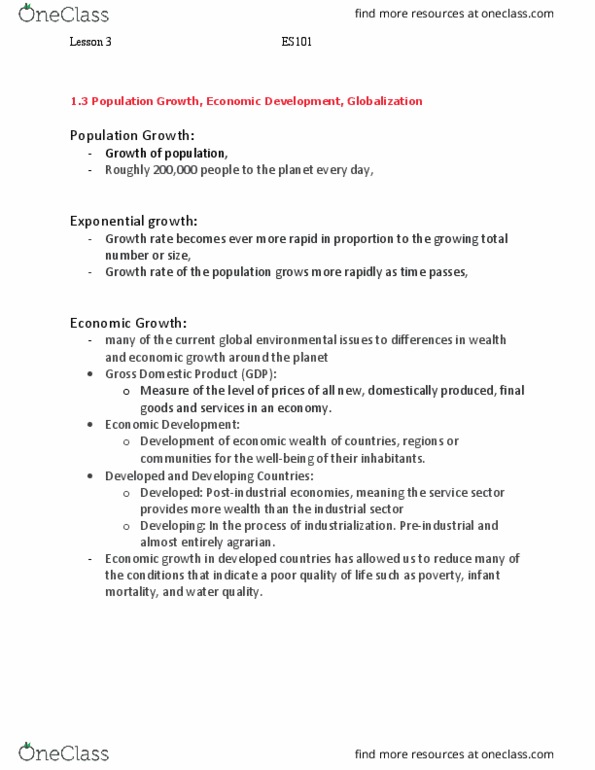 ES101 Lecture Notes - Lecture 3: Gross Domestic Product, Infant Mortality, Exponential Growth thumbnail