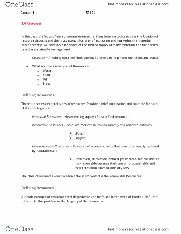 ES101 Lecture Notes - Lecture 4: Invisible Hand, Garrett Hardin, Overgrazing thumbnail