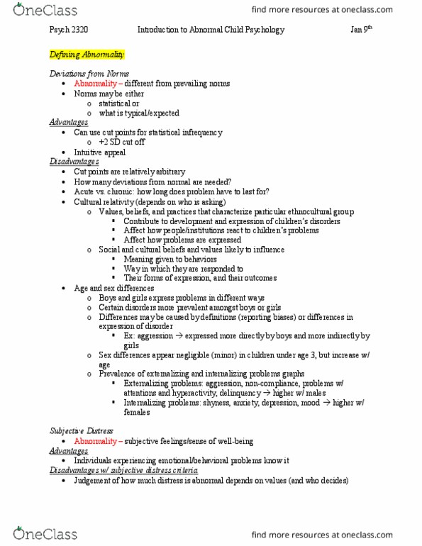 Psychology 2320A/B Lecture Notes - Lecture 1: Dsm-5, Psychopathology, Attention Deficit Hyperactivity Disorder thumbnail