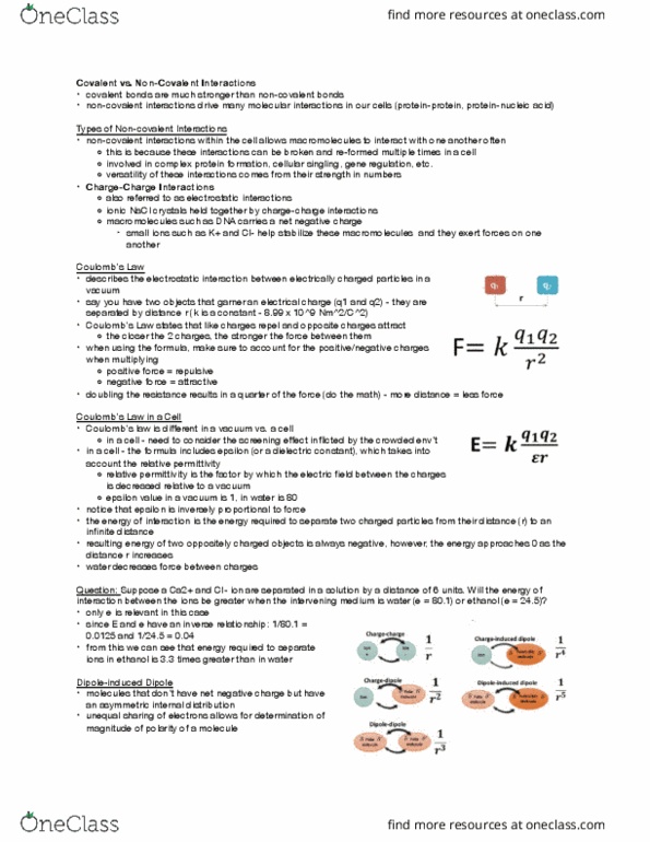 BIOCHEM 2EE3 Lecture Notes - Lecture 1: Non-Covalent Interactions, Relative Permittivity, Covalent Bond thumbnail