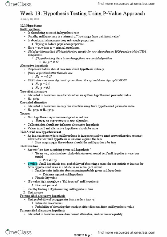 ECO220Y1 Chapter Notes - Chapter 12: Test Statistic, Statistical Hypothesis Testing, Alternative Hypothesis thumbnail