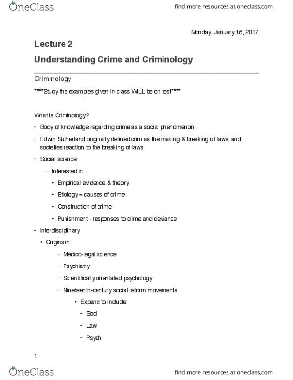 CRCJ 1000 Lecture Notes - Lecture 2: Edwin Sutherland, Fundamental Justice, Mens Rea thumbnail