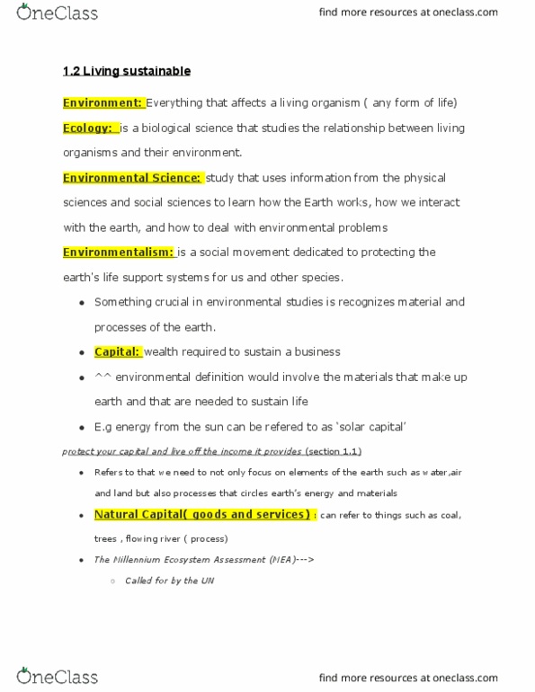 ES101 Lecture Notes - Lecture 2: Natural Capital, Ecosystem Services, Environmentalism thumbnail