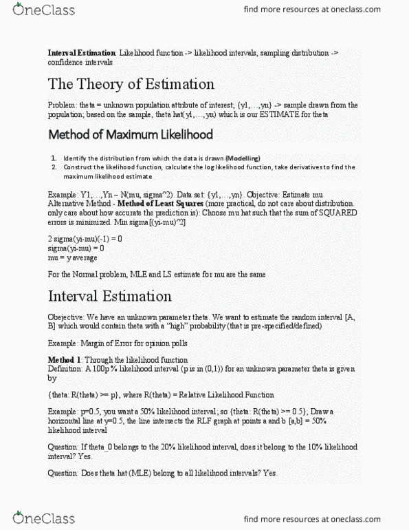 STAT231 Lecture Notes - Lecture 8: Maximum Likelihood Estimation, Data Set, Random Variable thumbnail
