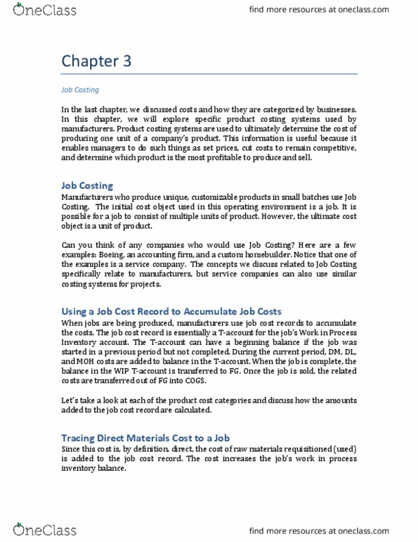 ACCT 2102 Chapter Notes - Chapter 3: Cost Driver, Direct Labor Cost thumbnail