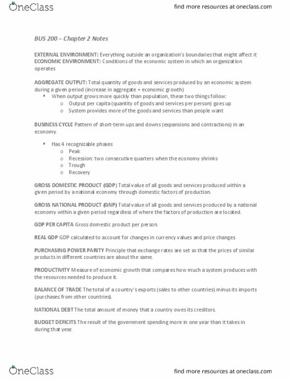 BUS 200 Chapter Notes - Chapter 2: Money Supply, Research And Development, Gross Domestic Product thumbnail