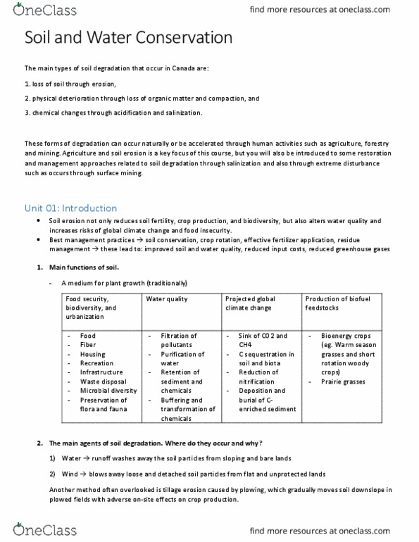 ENVS 3080 Lecture 1: Soil and Water Conservation All Units Notes thumbnail