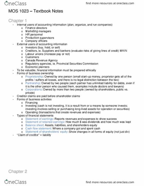 Management and Organizational Studies 1023A/B Chapter Notes - Chapter 1-5: Embezzlement, Management Accounting, International Financial Reporting Standards thumbnail