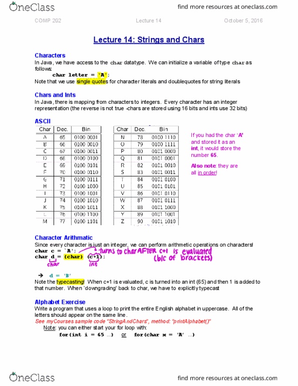 COMP 202 Lecture Notes - Lecture 14: English Alphabet thumbnail